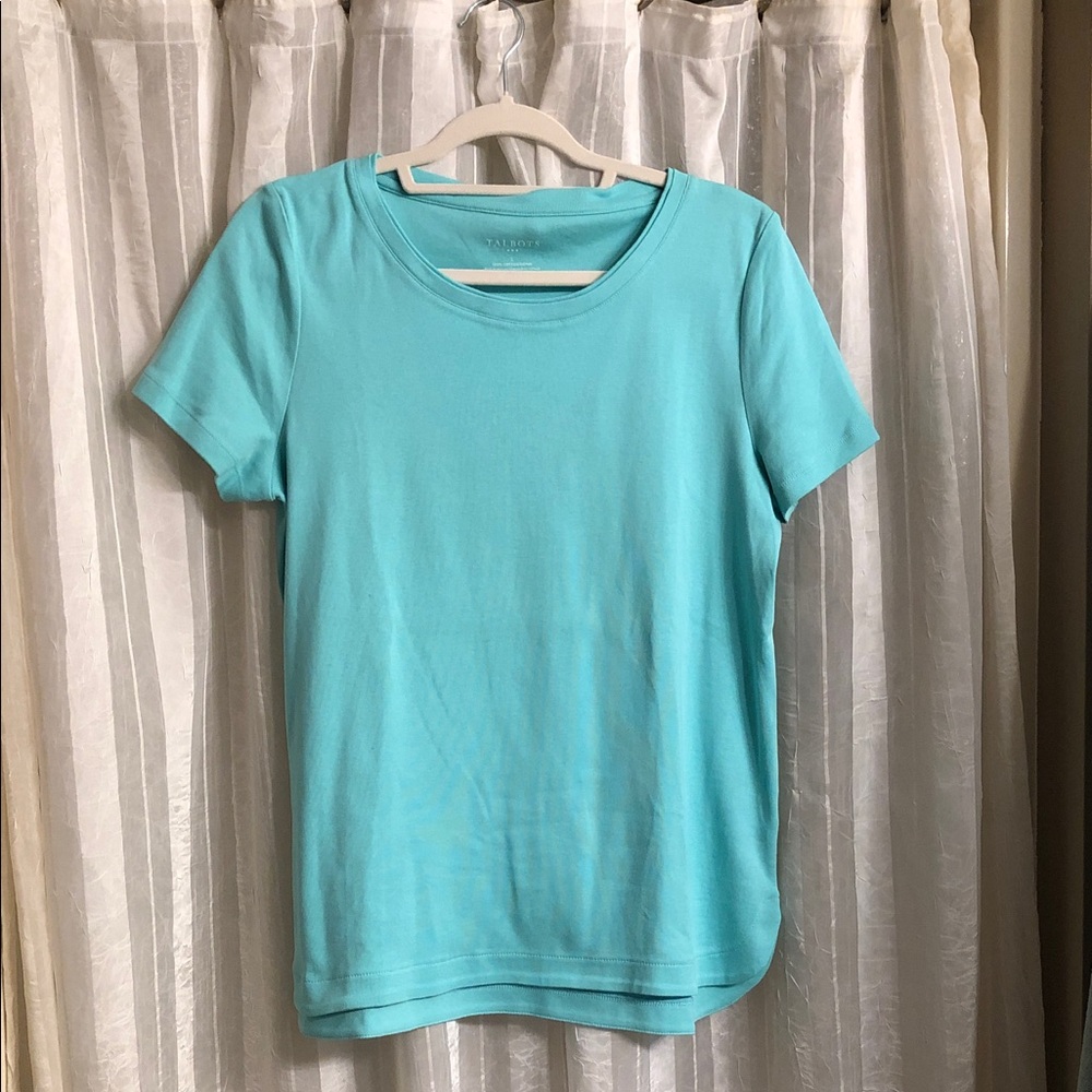 Talbots Aqua/Mint Short Sleeve Top with Scalloped Hem